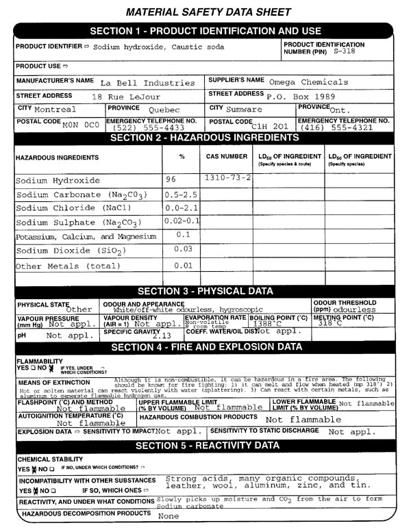 MSDS Sample - Part 1